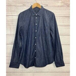 J Crew Women's Denim Blouse Dark Blue Button Up Long Sleeve Cotton SIZE LARGE